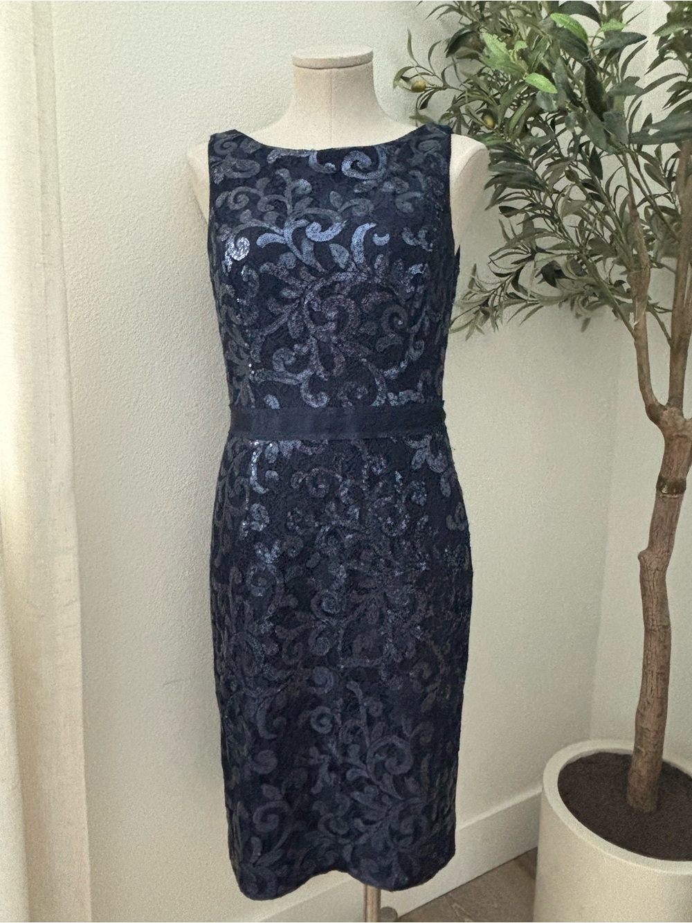 Ralph Lauren Navy  Floral Lace Sheath Dress - Sleeveless Evening Dress